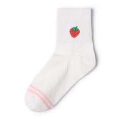 Calcetines bordados con frutas, fresa, melocotón, piña y plátano