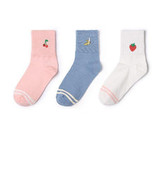 Calcetines bordados con frutas, fresa, melocotón, piña y plátano
