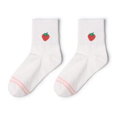 Calcetines bordados con frutas, fresa, melocotón, piña y plátano