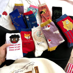 Calcetines largos de algodón con estampado de dibujos animados divertidos