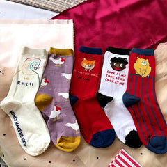 Calcetines largos de algodón con estampado de dibujos animados divertidos