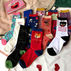 Calcetines largos de algodón con estampado de dibujos animados divertidos
