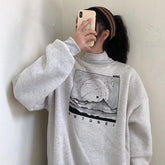 Sudadera gris extragrande con estampado de paisaje futurista