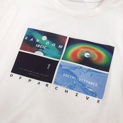 Camiseta holgada blanca y negra con estampado de letras galácticas