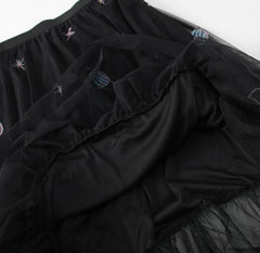 Falda larga negra con diseño de cielo de gasa Cosmo Saturn para coser