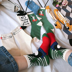 Calcetines de algodón con estampado de dibujos animados de retrato de niña