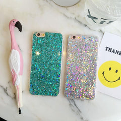 Funda de plástico para iPhone con purpurina de colores