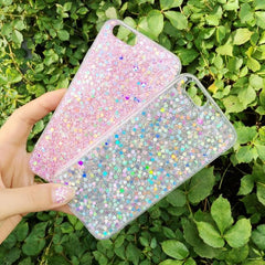Funda de plástico para iPhone con purpurina de colores