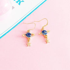 Glitter Starurn Planets Metallic Kawaii Earrings
