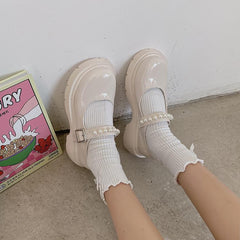 Glossy Creamy White Black Vintage Pearl Beads Sandals