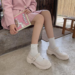 Glossy Creamy White Black Vintage Pearl Beads Sandals