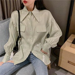 Blusa de gasa coreana con mangas abullonadas y brillo
