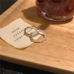 Anillo de metal dorado + conjunto de anillos ajustables con cuentas de perla
