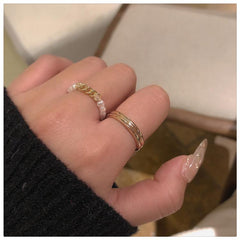 Anillo de metal dorado + conjunto de anillos ajustables con cuentas de perla