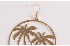 Golden Round Metallic Chill Palm Trees Earring