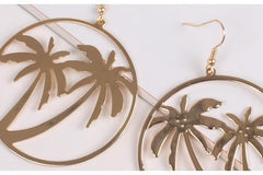 Golden Round Metallic Chill Palm Trees Earring