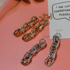 Golden Silver Huge Metallic Chain Ear Clips Earrings