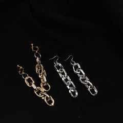 Golden Silver Huge Metallic Chain Ear Clips Earrings