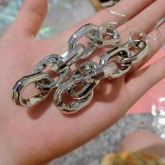 Golden Silver Huge Metallic Chain Ear Clips Earrings