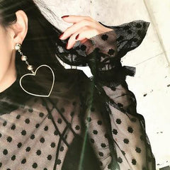 Golden Studs Chain Heart Earrings