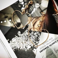 Golden Studs Chain Heart Earrings