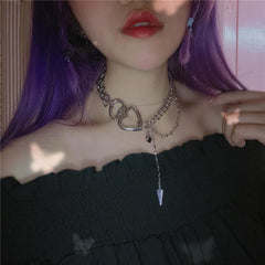 Goth Ästhetische Herz Karabiner Silber Kette Halskette