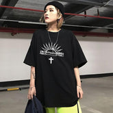 Gothic Style Letter Print Black Oversized T-Shirt
