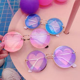 Gradient Colorful Hearts Metallic Frame Round Glasses