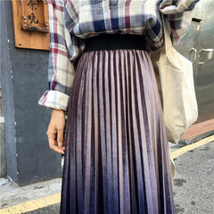 Falda larga de cintura alta con degradado azul metalizado