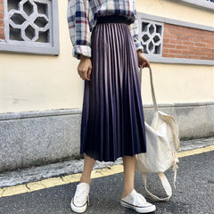 Falda larga de cintura alta con degradado azul metalizado