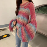 Gradient Pastel Colors Puff Sleeves Fluffy Knit Sweater