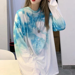 Camiseta oversize de manga larga con efecto tie-dye degradado