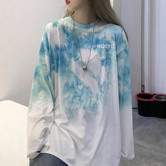 Camiseta oversize de manga larga con efecto tie-dye degradado