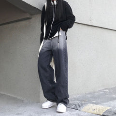 Weite Jeans mit Farbverlauf und hoher Taille in verwaschenem Grau