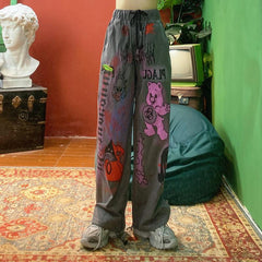 Street Fashion Hose mit weitem Bein und Graffiti-Print