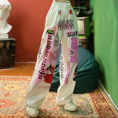 Street Fashion Hose mit weitem Bein und Graffiti-Print