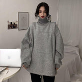 Gray Black Oversize Turtle Neck Sweatshirt