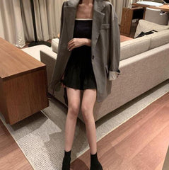 Gray Black Retro Oversized Long Jacket