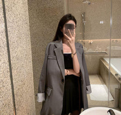 Gray Black Retro Oversized Long Jacket