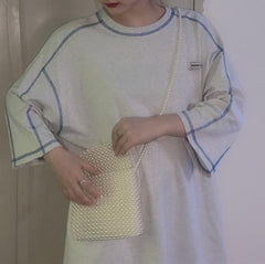 Camiseta extragrande de manga larga con costuras en gris y azul