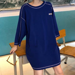 Camiseta extragrande de manga larga con costuras en gris y azul