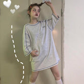 Gray Blue Stitching Oversized Long Sleeved T-Shirt