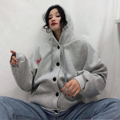 Sudadera con capucha y cárdigan holgado con bordados grises