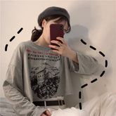 Gray Engraving Print German Cropped Loose Shirt