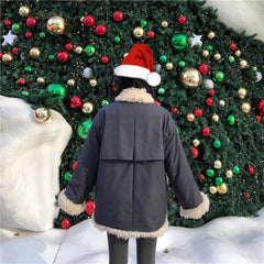 Abrigo acolchado de piel sintética holgado de color gris