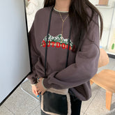 Gray Navy Blue Vintage Outdoor Embroidery Sweatshirt