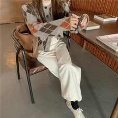 Cárdigan de mohair de punto con estampado de rombos retro en gris y rosa