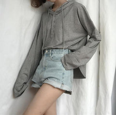 Grau Rosa Weiß Leicht Sommer Kurz Baumwolle Langarm Hoodie