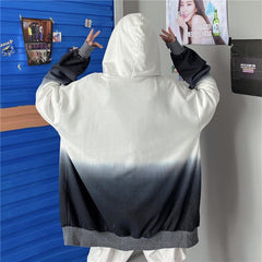 Grau-weißer, ästhetischer Oversize-Hoodie mit Reißverschluss und Farbverlauf