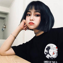 Camiseta negra extragrande con estampado de la Gran Ola en la espalda